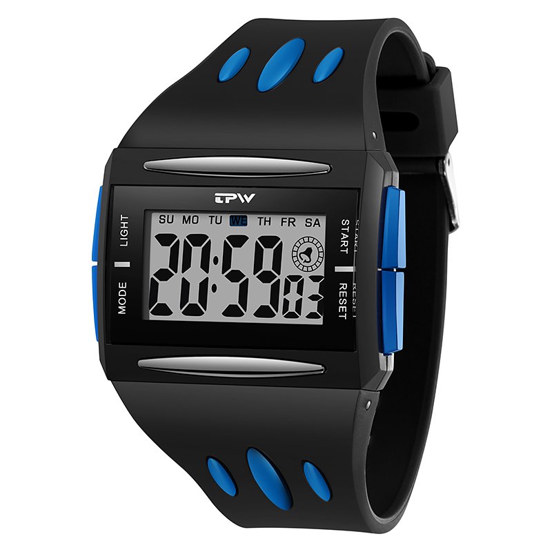 ساعة رقمية مضيئة إلكترونية جديدة أصلية من العلامة التجارية TPW للرجال مقاومة للماء ساعة رقمية